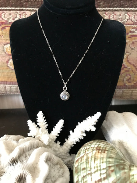 Sterling Silver Blue Circle Moonstone Chain Necklace