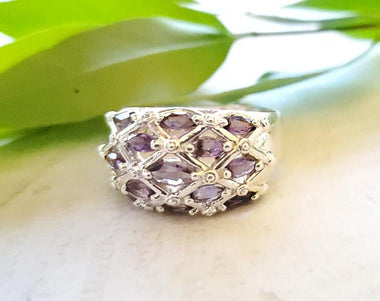 Sterling Silver Crosshatch Amethyst High Design Ring Size 7