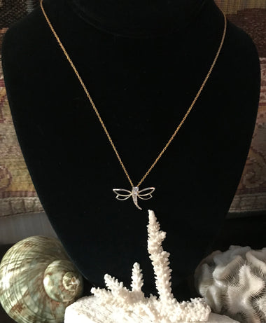 Sterling Silver Dragonfly Pendant 14K Necklace