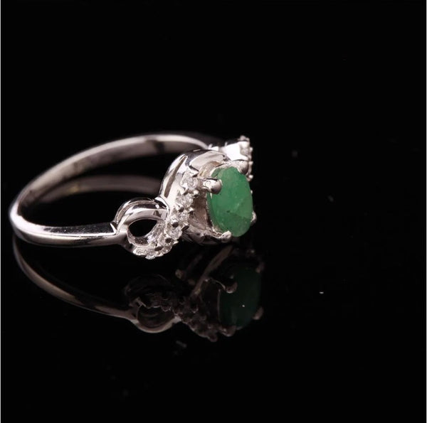 Sterling Silver Emerald & White Zircon Ring Size 8