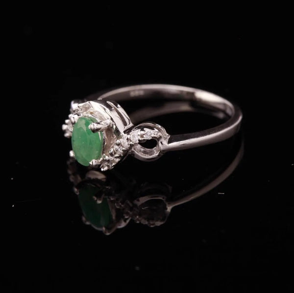 Sterling Silver Emerald & White Zircon Ring Size 8