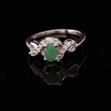 Sterling Silver Emerald & White Zircon Ring Size 8