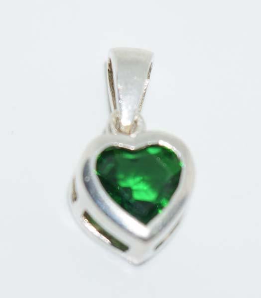 Mexico Sterling Silver Blue Rhinestone & Green Heart CZ Pendants