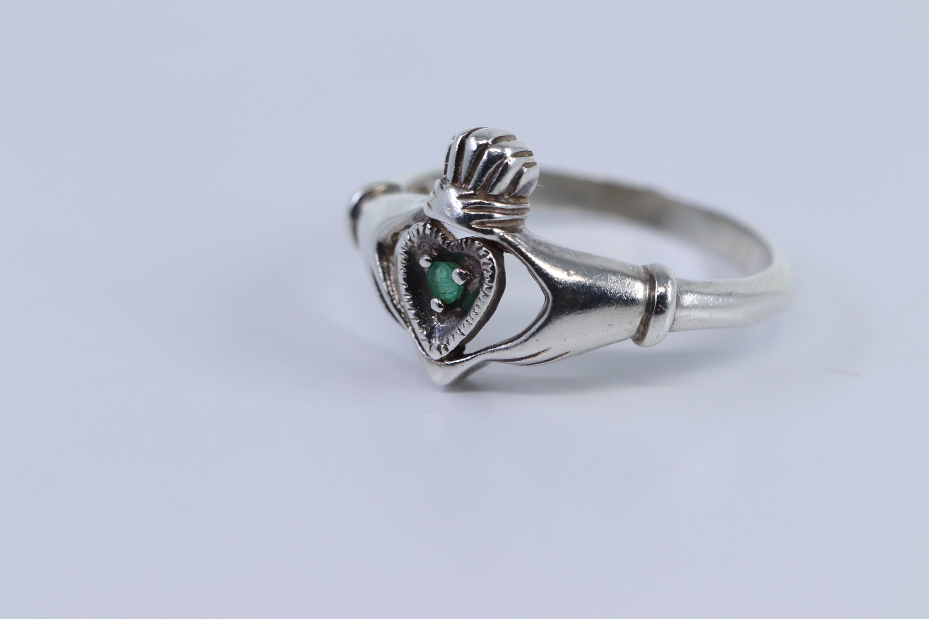 Sterling Silver Emerald Celtic Claddagh Ring Size 8.25 - Asia Home Gifts