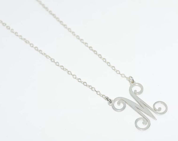 Sterling Silver Letter M 16-18" Necklace