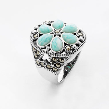 Sterling Silver Marcasite & Amazonite Ring-Size 10-Size 10