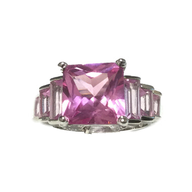 Sterling Silver Silver Pink Cubic Zirconia Ring Size 7