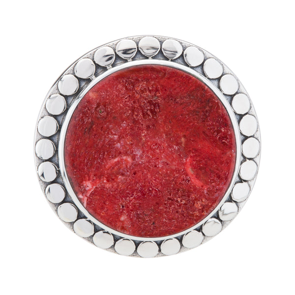 Sterling Silver Red Coral Beaded Halo Ring Size 6