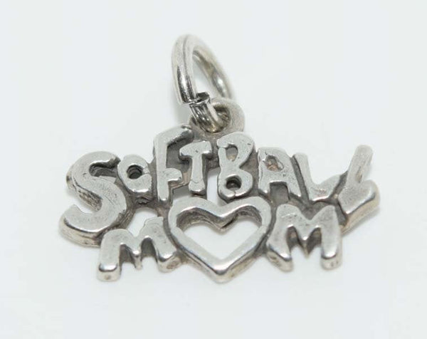 Sterling Silver Softball Mom Charm