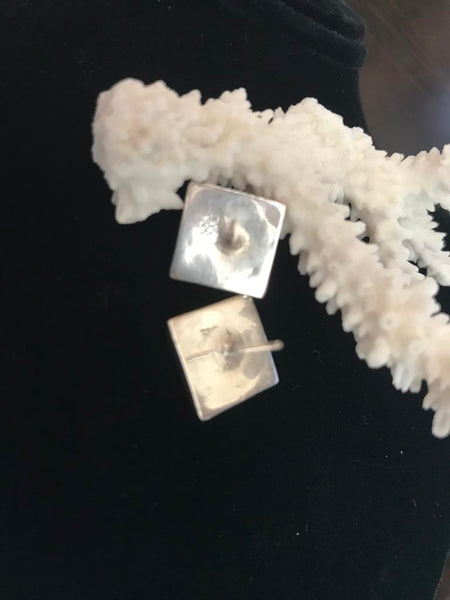 Sterling Silver Vintage Mexican Ceruleite Cube Earrings