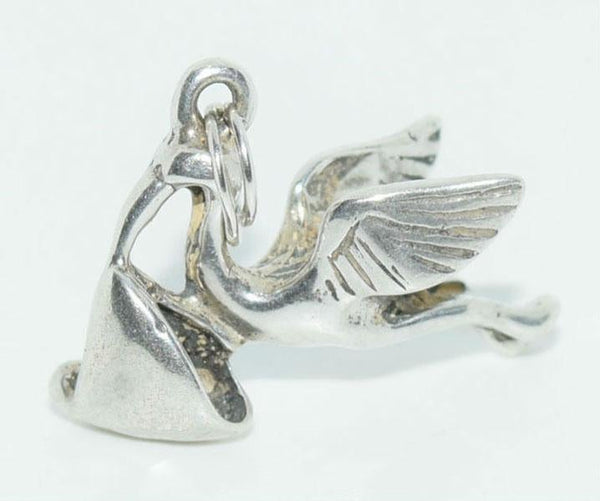 Sterling Silver Stork Baby Delivery Charm