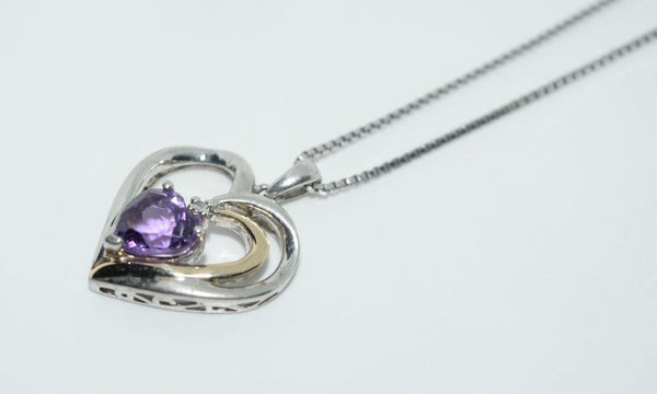 Sterling Amethyst & Diamond Heart 18" Necklace
