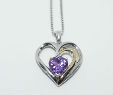 Sterling Amethyst & Diamond Heart 18" Necklace