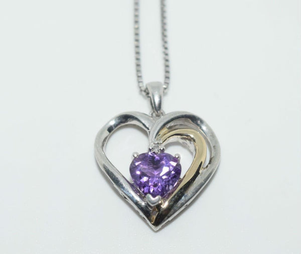 Sterling Amethyst & Diamond Heart 18" Necklace