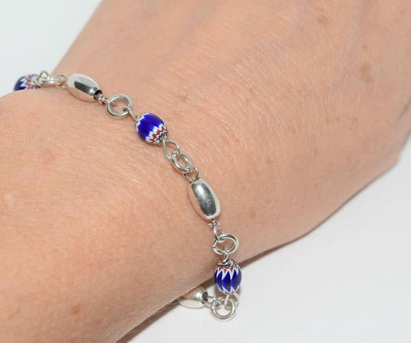 Sterling Beaded Swivel Link Bracelet 7.5"