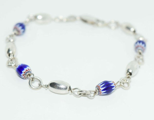 Sterling Beaded Swivel Link Bracelet 7.5"