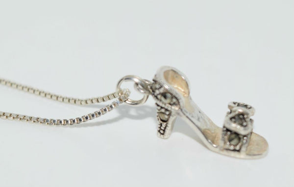 Sterling Silver Marcasite High Heel Shoe Necklace