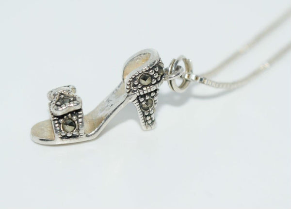 Sterling Silver Marcasite High Heel Shoe Necklace