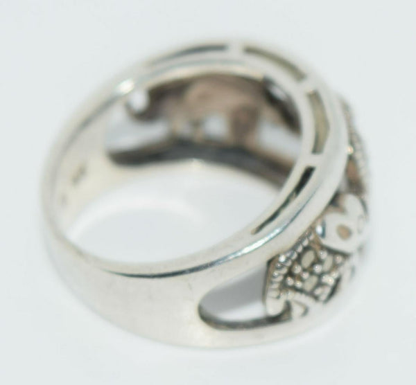 Sterling Marcasite Walking Elephants Ring Size 6