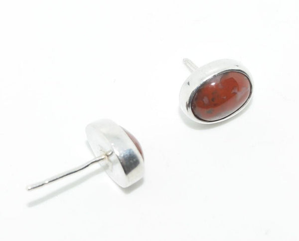 Sterling & Natural Stone Oval Post Earrings