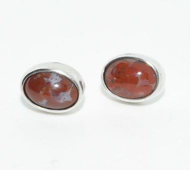 Sterling & Natural Stone Oval Post Earrings