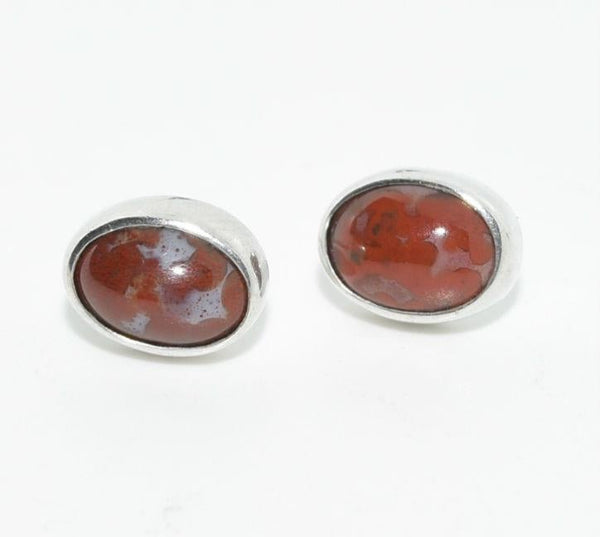 Sterling & Natural Stone Oval Post Earrings