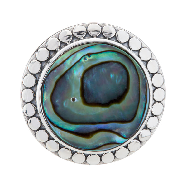 Sterling Silver 18mm Abalone Beaded Halo Ring Size 10