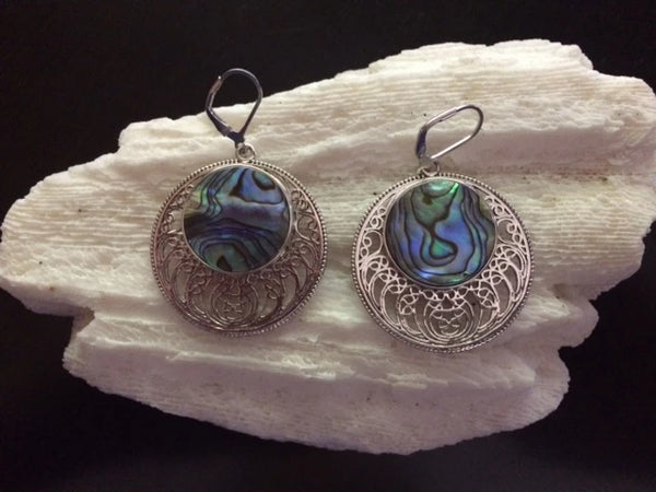 Sterling Silver Openwork Disc Drop Dangle Earrings