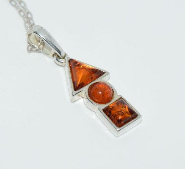 Sterling Silver Amber 3 Shapes Drop 18" Necklace