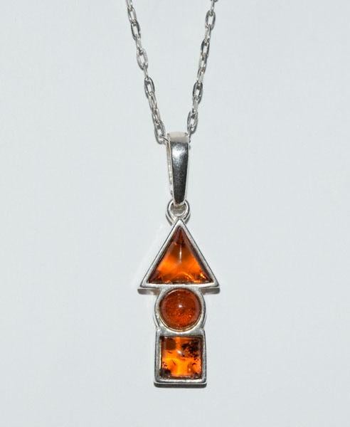 Sterling Silver Amber 3 Shapes Drop 18" Necklace