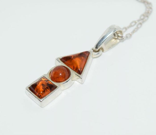 Sterling Silver Amber 3 Shapes Drop 18" Necklace