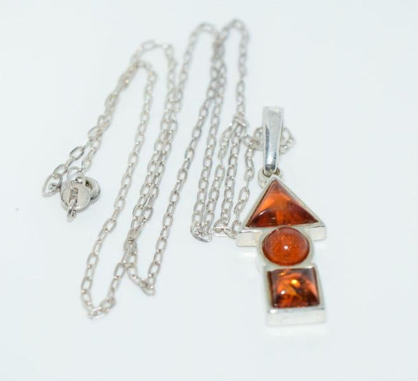 Sterling Silver Amber 3 Shapes Drop 18" Necklace
