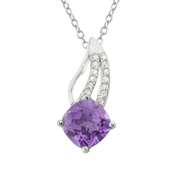 Sterling Silver Amethyst & White Topaz Swirl Pendant Necklace