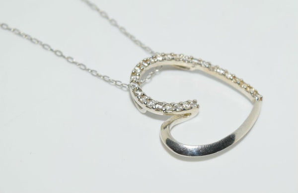 Vintage Sterling Silver Cubic Zirconia Pave Heart Necklace
