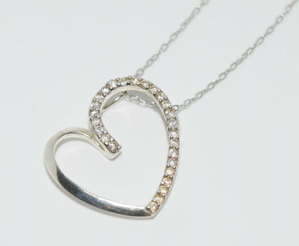 Vintage Sterling Silver Cubic Zirconia Pave Heart Necklace
