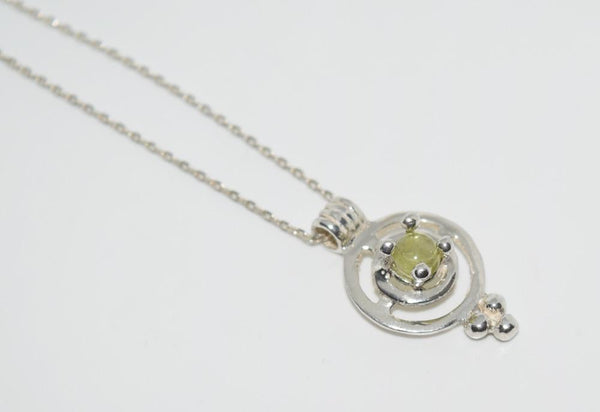 Sterling Silver Circle Peridot Pendant Necklace