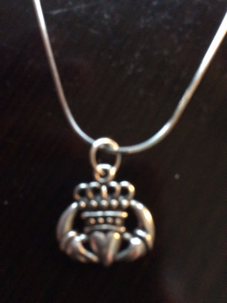 Sterling Silver Claddagh Heart Hands Necklace