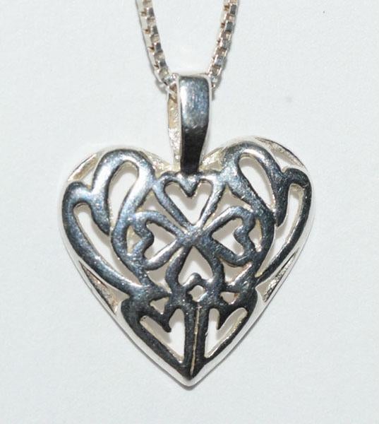 Sterling Silver 4-Leaf Clover Heart Celtic Necklace