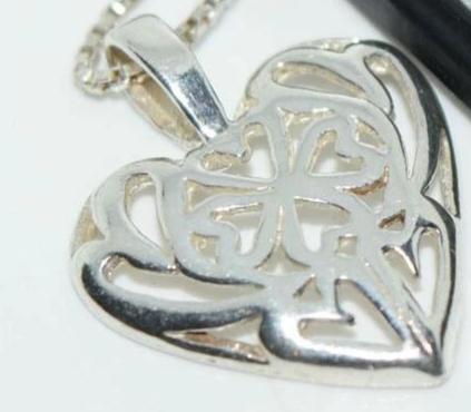 Sterling Silver 4-Leaf Clover Heart Celtic Necklace