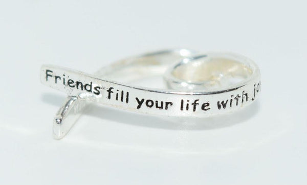 Sterling Silver Engraved Friends Heart Ribbon Pendant