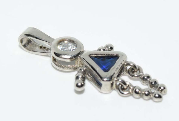 Sterling Silver Girl Child Blue Birthstone Pendant