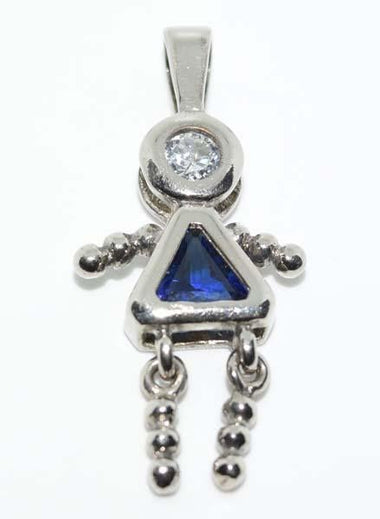 Sterling Silver Girl Child Blue Birthstone Pendant