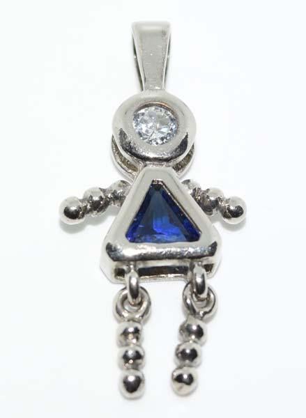 Sterling Silver Girl Child Blue Birthstone Pendant