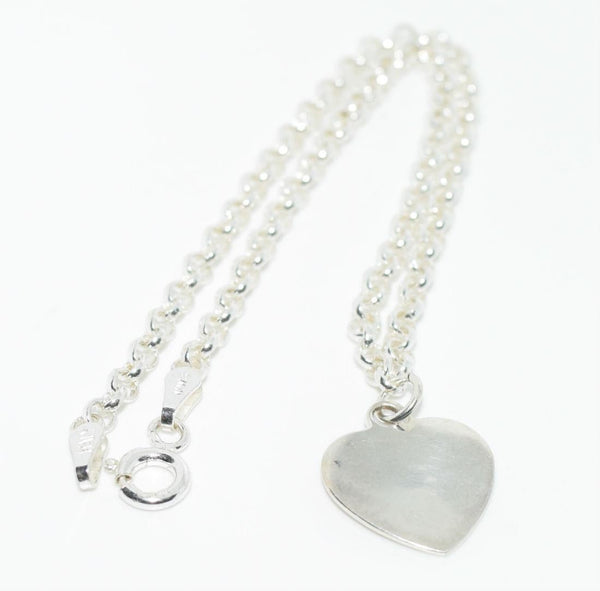 Sterling Silver Heart Charm Rolo Chain Bracelet 9"