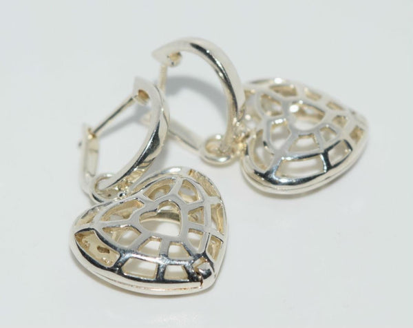 Sterling Silver Filigreed Double Heart Dangle Earrings