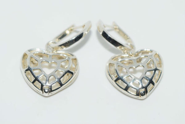 Sterling Silver Filigreed Double Heart Dangle Earrings