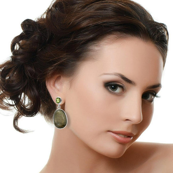 Sterling Silver Labradorite & Peridot Drop Earrings