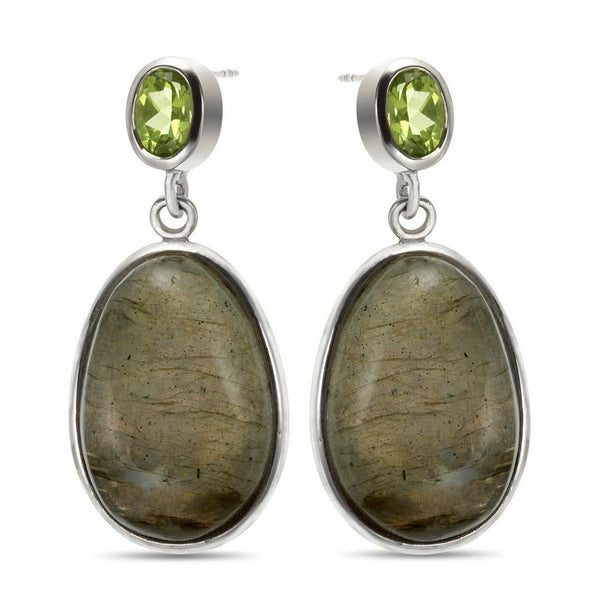 Sterling Silver Labradorite & Peridot Drop Earrings