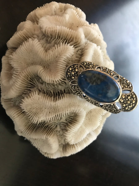 Sterling Silver Lapis & Marcasite Ring-Size 5