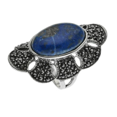 Sterling Silver Lapis & Marcasite Ring-Size 5